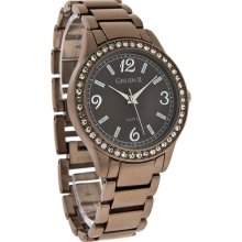 Gruen Quartz Ladies Crystal Brown Dial Bronze Bracelet Dress Watch GRT913