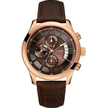 GUESS Chronograph Brown Croc Embossed Leather Mens Watch U14504G1