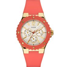 GUESS Coral and Gold-Tone Feminine Sport Watch