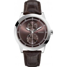 Guess Diameter Men's Quartz Watch With Brown Dial Analogue Display And Brown Leather Strap W75065g2