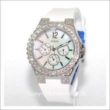 Guess Ladies Mother Of Pearl Dial Multi Function Silicone Strap Watch U12653l1