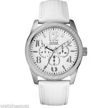 Guess Men's U10645g2 Stainless Steel White Leather Quartz Watch With White Dial