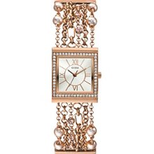 Guess Pearl & Crystal Rose Goldtone Embellished Links Watch Women's
