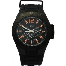 Guess Steel W14041g1 Mens Vinyl Band Black Orange Multi Mini Dial Watch