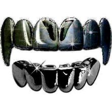 Gun Metal Fangs Mouth Grillz. Top & Bottom Grills In Box