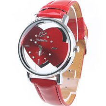 Hearts Two Sweet Fashion Girl Women Wrist Watch Red Watchband Red Dial 9729
