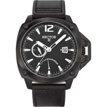 Hector H France Men's Classic Black Dial Leather Strap Date Watch