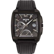 Hector Men's Black Dial Black Leather Band Quartz Analog Watch ...