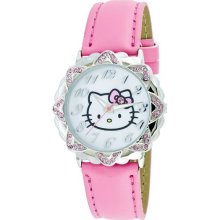 Hello Kitty Pink Leather Strap Crystal Accent Watc