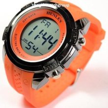 Henley Men Mega Big Orange Digital Sports Watch Lcd Light Alarm Chronograph