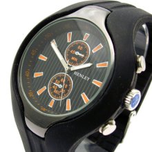 Henley Mens Ladies Big Watch Silicone Strap Black 305 Unisex