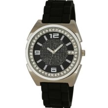 Henley Men's Quartz Watch With Black Dial Analogue Display And Black Diamante Silicone Strap H02043.3
