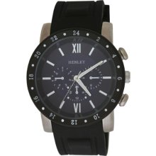 Henley Men's Quartz Watch With Black Dial Analogue Display And Black Lazer Crystal Silicone Strap H02041.6