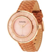 Honora Mother-of-Pearl Round Case Leather Strap Bronze Watch - Rose - One Size