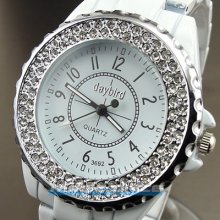 Hours Clock Dial Hand Water Ladies Crystal Steel Men Women Wrist Watch A117