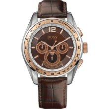 Hugo Boss Men's Quartz Watch With Brown Dial Chronograph Display And Brown Leather Strap 1512515