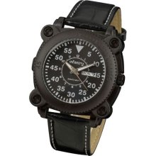 Infantry Date Day Week Analog Sport Mens Wrist Watch Black Leather Pilot Stylish