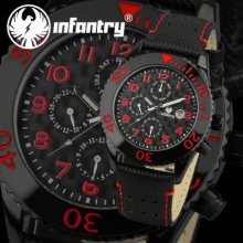 Infantry Mens Date&day Analogue Rotatable Bezel Quartz Army Watch Black Leather