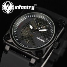 Infantry Military Mens Mechanical Sport Analog Wrist Watch Black Rubber Gift