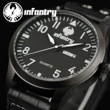 Infantry Police Mens Army Date Day Quartz Wrist Watch Black Leather Strap Gift