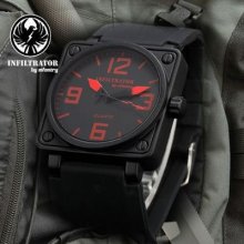 Infiltrator Mens Fashion Military Sport Analog Black Silicone Quartz Wrist Watch