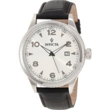 Invicta 12198 Men $795 Vintage Quartz 3h Silver Dial Black Leather Watch