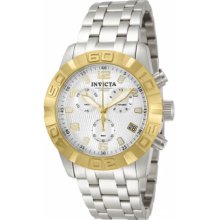 Invicta Men's Chronograph Stainless Steel Case and Bracelet Silver Dial Gold Bezel 11454