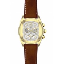 Invicta Men's Lupah Gold Tone Stainless Steel Case Silver Dial Chronograph Leather Strap 13693