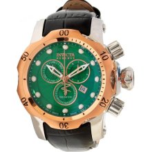 Invicta Men's Mid-Size Stainless Steel Reserve Venom Quartz Chronograph Diver Green Dial Leather Strap 10812