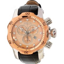 Invicta Men's Mid-Size Stainless Steel Reserve Venom Quartz Chronograph Diver Rose Gold Dial Leather Strap 10813