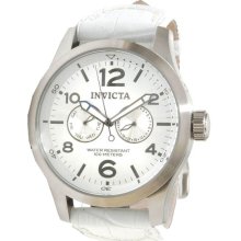 Invicta Men's Specialty Stainless Steel Case Silver Dial White Leather Strap Day and Date 12170