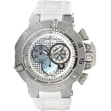Invicta Men's Stainless Steel Subaqua Noma III Chronograph Silver Dial Date Display 500M Leather Strap 10201