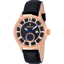 Invicta Men's Vintage Rose Gold Tone Stainless Steel Case Leather Bracelet Black Dial Date Display 12231