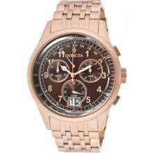 Invicta Mens Vintage Swiss Chronograph Brown Dial 18k Rose Gold Watch 10753