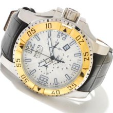 Invicta Reserve Men's Excursion Elegant Swiss Quartz Chronograph Leather Strap Watch SILVERTONE