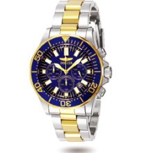 Invicta Two Tone 23K Gold Plated Sapphire Diver Chronograph Blue Dial