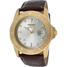 Invicta Watches Men's Pro Diver Silver Dial Brown Genuine Leather Bro