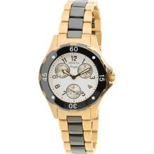 Invicta Women's Angel White Dial Black Ceramic and Gold 3 Eye Fashion