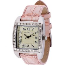 Isaac Mizrahi Live! Leather Strap Art Deco Watch - Blush Pink - One Size