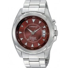 J Springs Mens Perpetual Calendar Stainless Watch - Silver Bracelet - Brown Dial - JSPBJC007