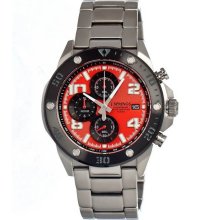 J Springs Unisex Tokyo Style Chronograph Stainless Watch - Silver Bracelet - Orange Dial - JSPBFH001