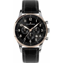 Jacques Lemans London 1-1616C Men's Chronograph Black Leather Strap Watch