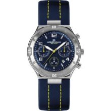 Jacques Lemans Men's Stainless Steel Dover Blue Dial Leather Strap Chronograph Midsize 1-1484C