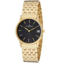 JACQUES LEMANS Watches Men's Black Dial Gold Plated 10 Mic Stainless S