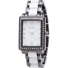 Joan Rivers Look of Ceramic Rectangular Bezel Link Watch - White/Gunmetal - One Size