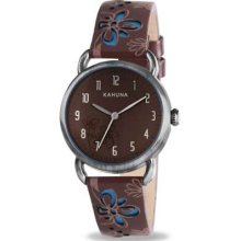 Kahuna Ladies' Cut Detail Leather Strap Brown & Blue KLS-0249L Watch