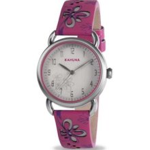 Kahuna Ladies' Pink Floral Pattern Cut Leather Strap KLS-0253L Watch