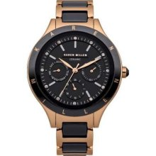 Karen Millen Ladies' Rose Gold & Black Ceramic Chronograph KM101RGM Watch