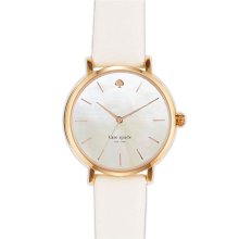 kate spade new york 'metro' round leather strap watch Rose Gold/ White