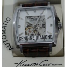Kc1617 Kenneth Cole Men's Croc Strap Skeleton Automatic Diamond Watch